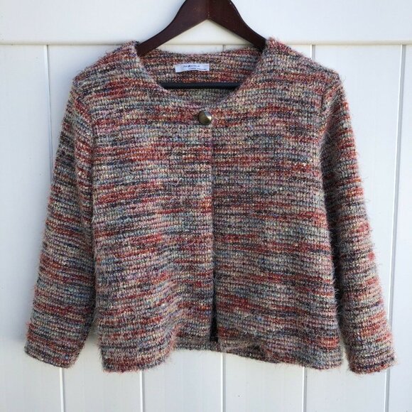 Piazza Italia Italy Sweater Single Button Cape Striped Knit Metallic Small - Picture 1 of 8